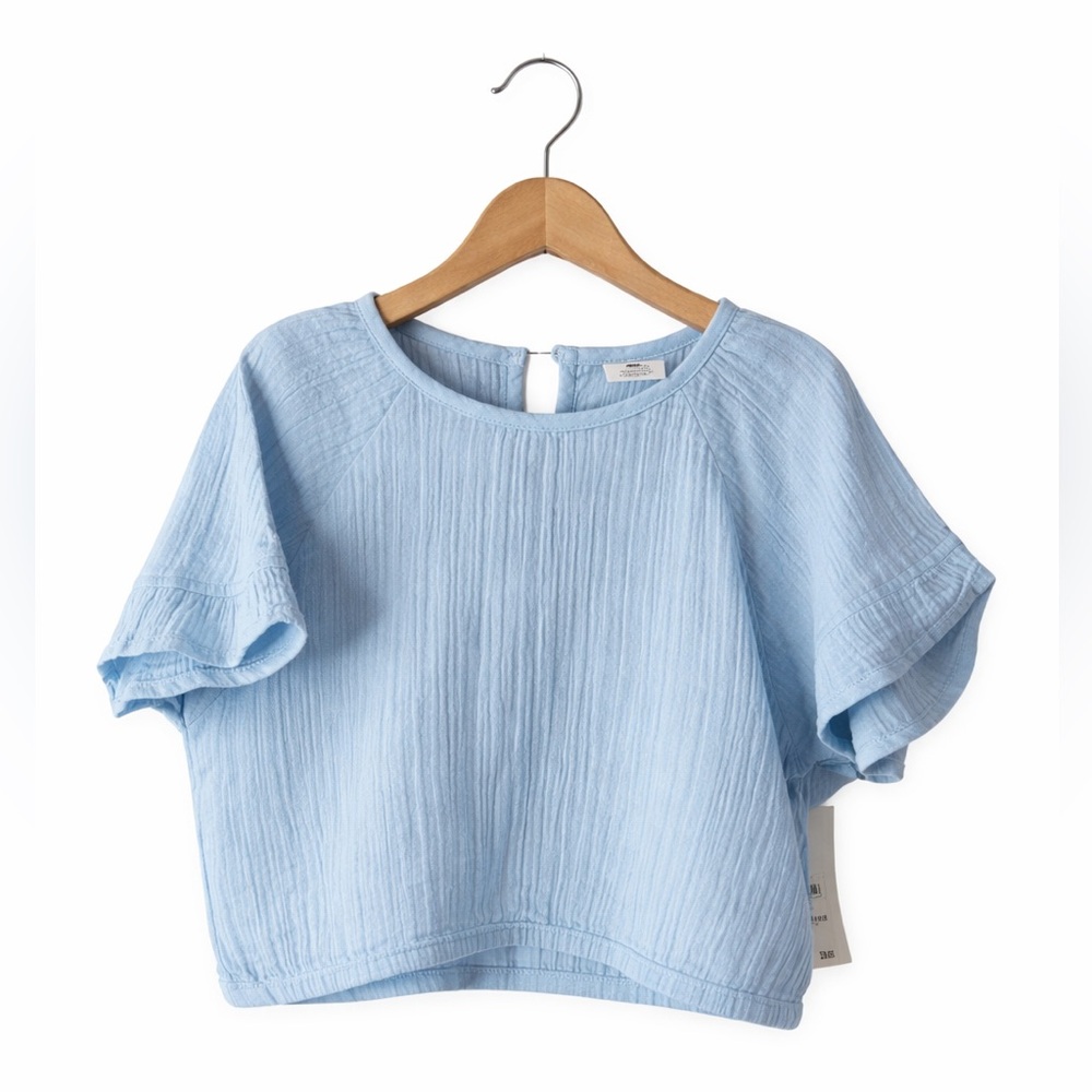 Stem Light Blue Gauze Top. Gathered at Bottom. Size 2. NWT. Lined.